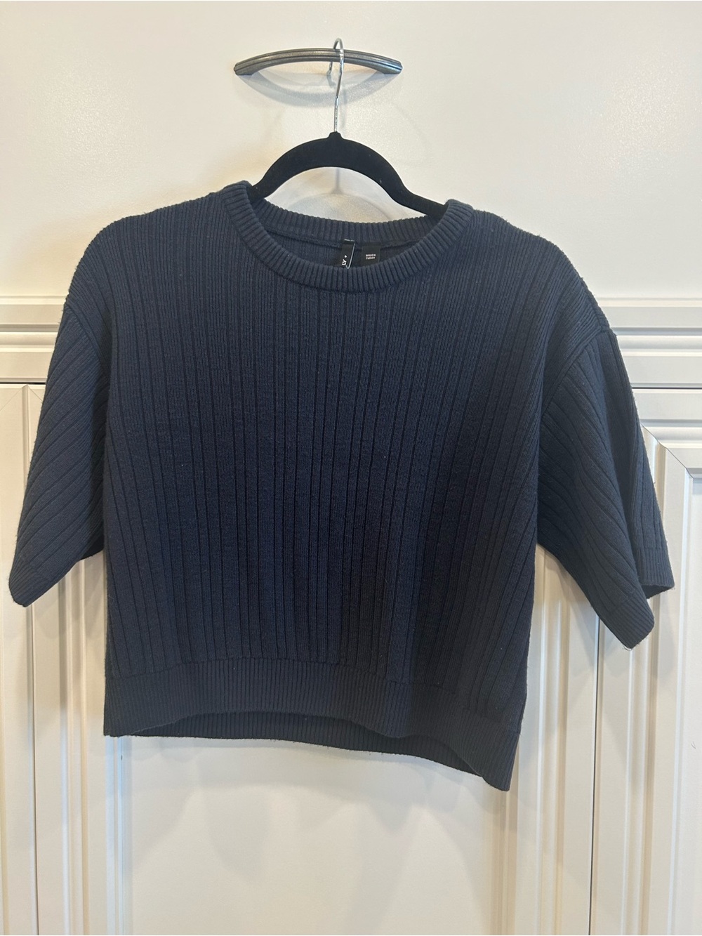 Only Navy Ribbed Short-Sleeve Pullover
